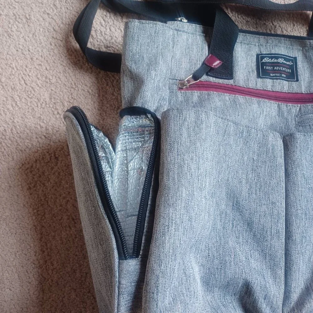 Eddie Bauer First Adventure Diaper Shoulder Bag‎ Heather Grey Black Accents
